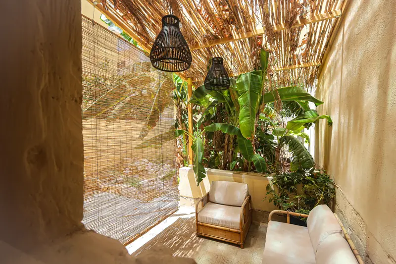 Shaded terrace with planting
